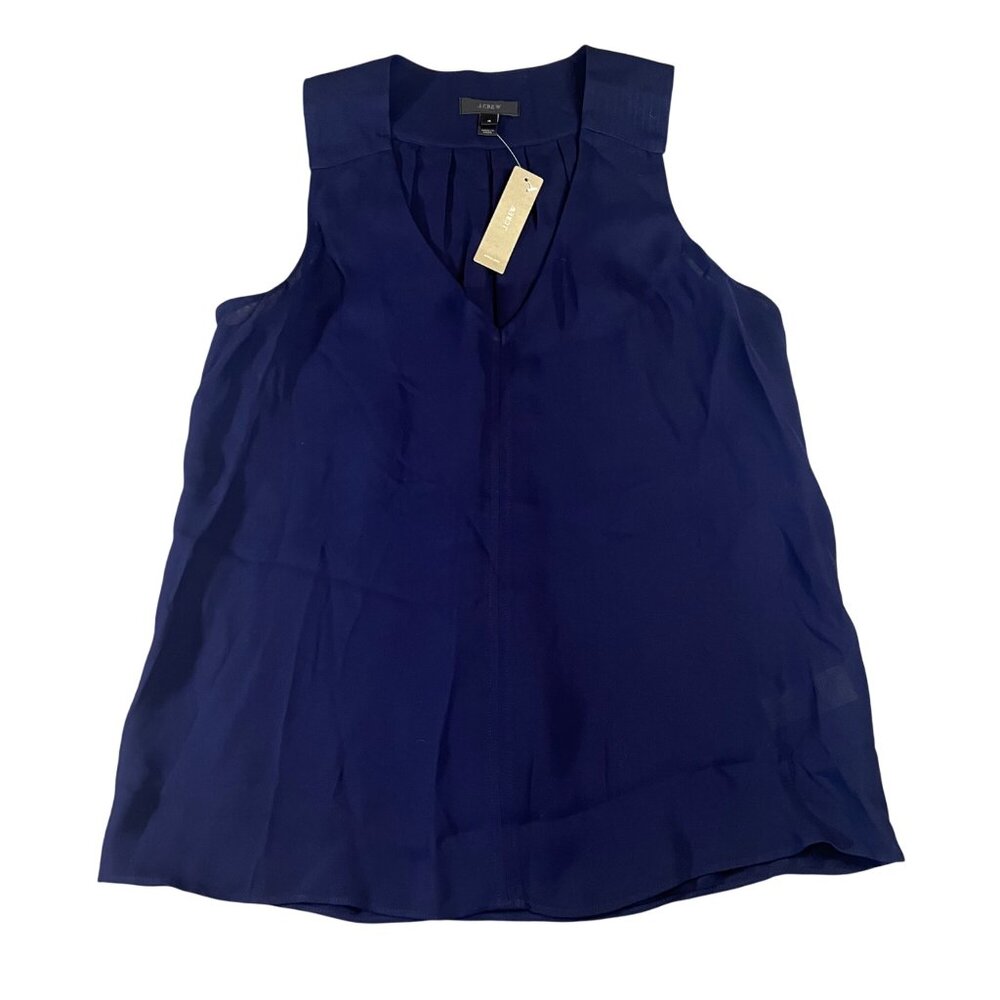 J.Crew Womens Sleeveless Pleated Navy Blue Blouse Career Size 4 Viscose NWT